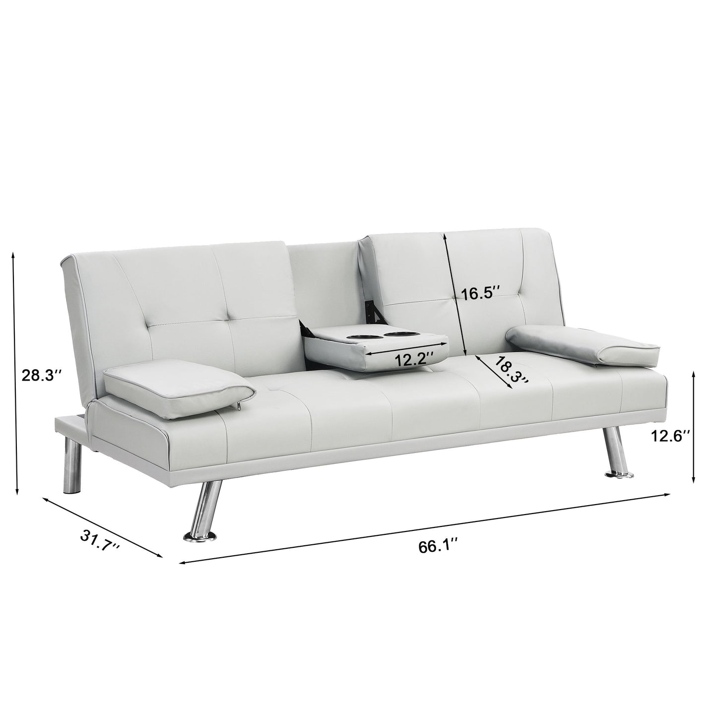 Futon Sofa Bed With Armrest Two Holders Wood Frame, Stainless Leg Home Essentials