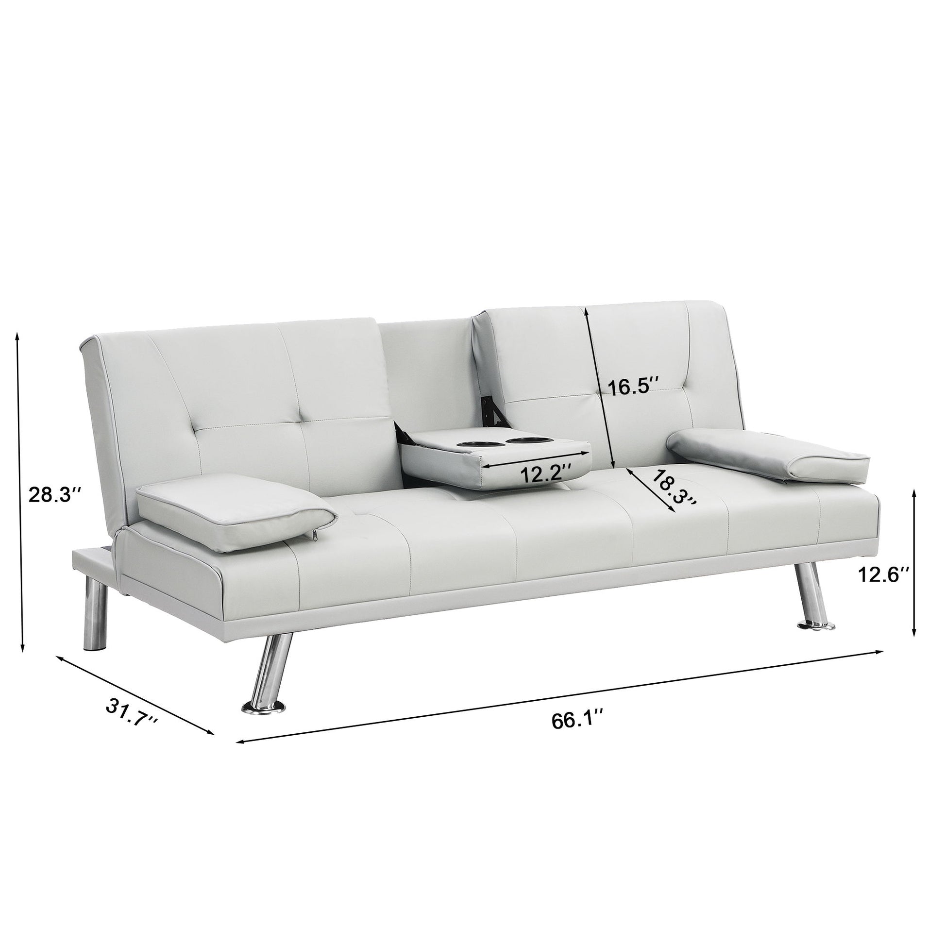 Futon Sofa Bed With Armrest Two Holders Wood Frame, Stainless Leg Home Essentials