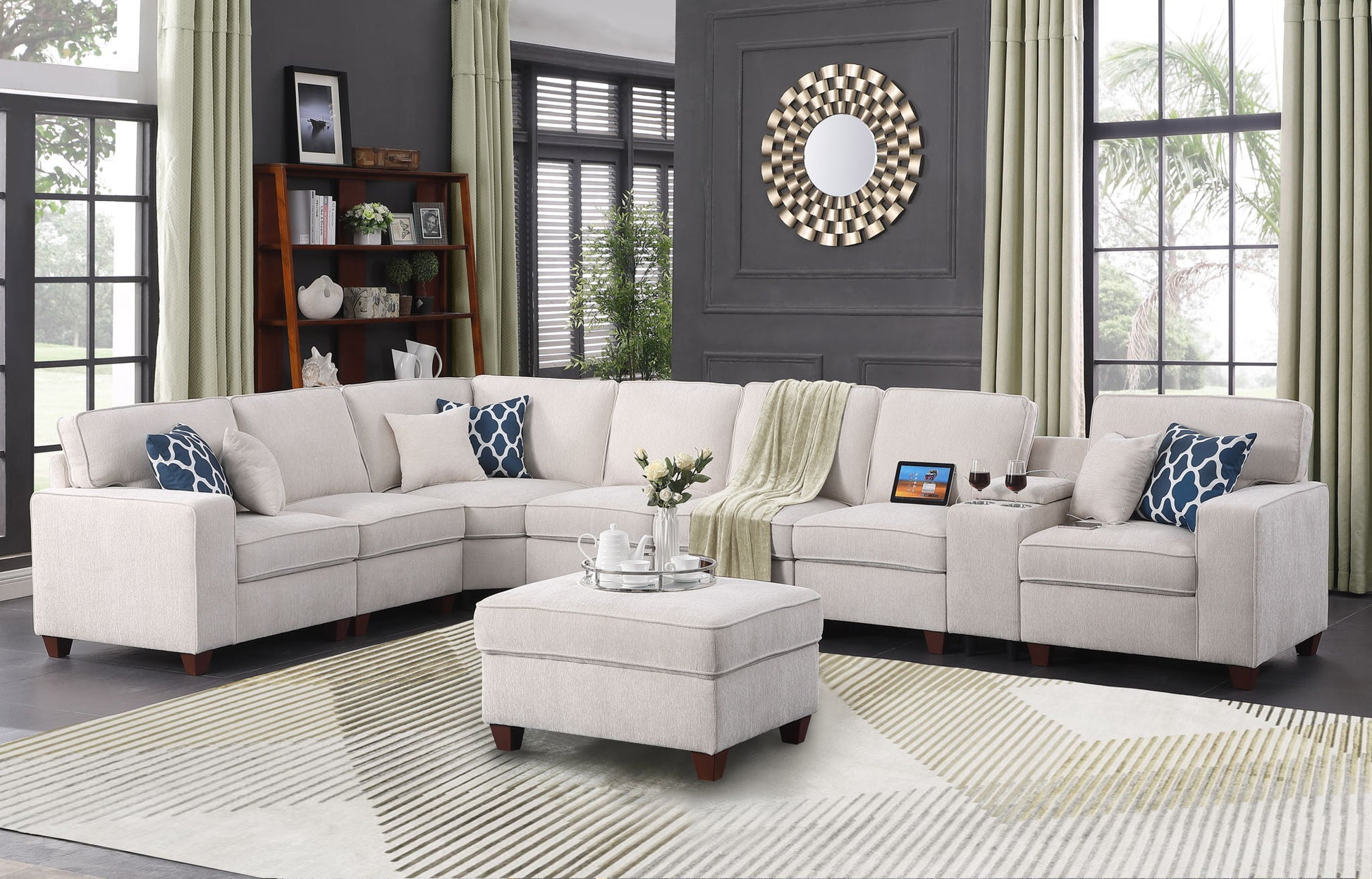 Ted - Sectional Sofa With Ottoman - Beige Urban Retreats
