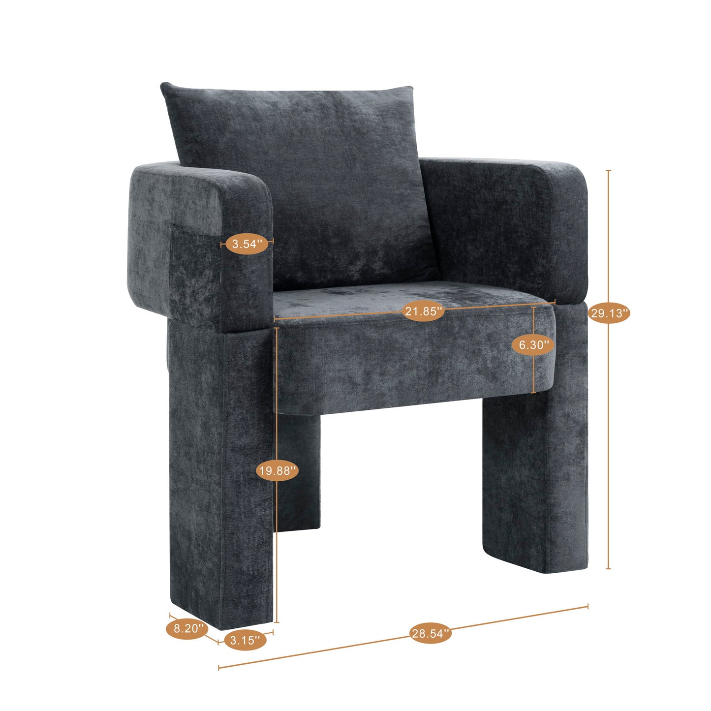 Modern 3 Leg Chenille Accent Chair With Ergonomic Arms & Removable Pillow Home Essentials