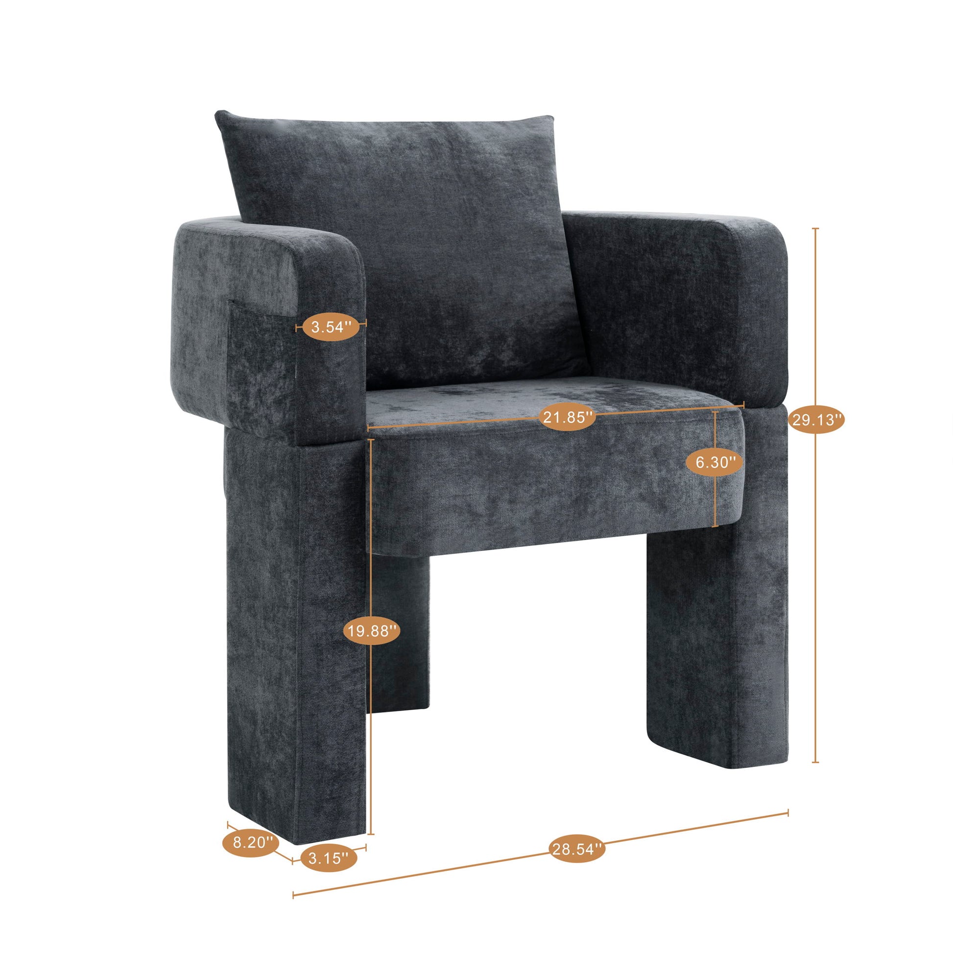 Modern 3 Leg Chenille Accent Chair With Ergonomic Arms & Removable Pillow Home Essentials