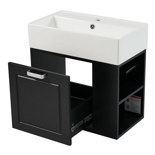 Modern Wall Mounted Bathroom Vanity With Sink, Soft Close Drawer, Adjustable Shelf, Toilet Paper Holder Noble House