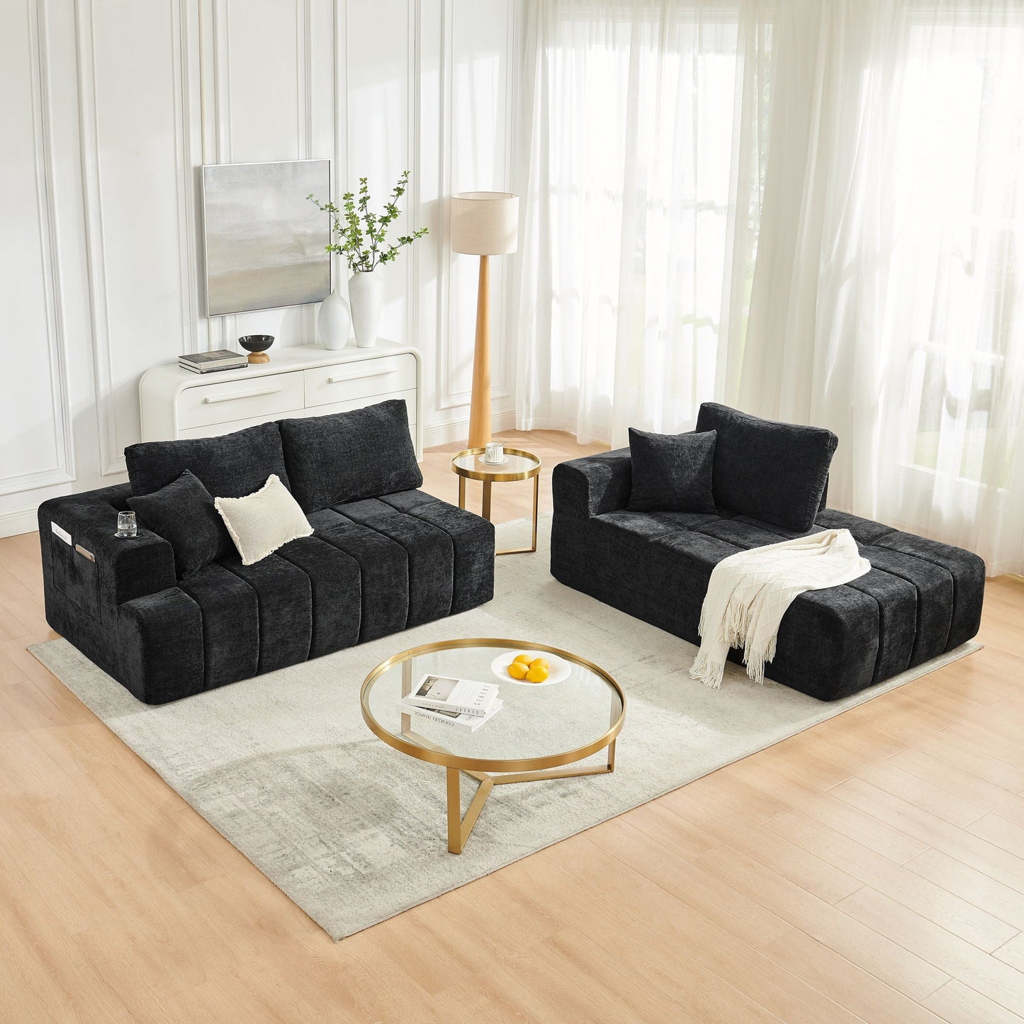 L - Shaped Sectional Sofa With Cup Holders & Side Pockets Home Essentials