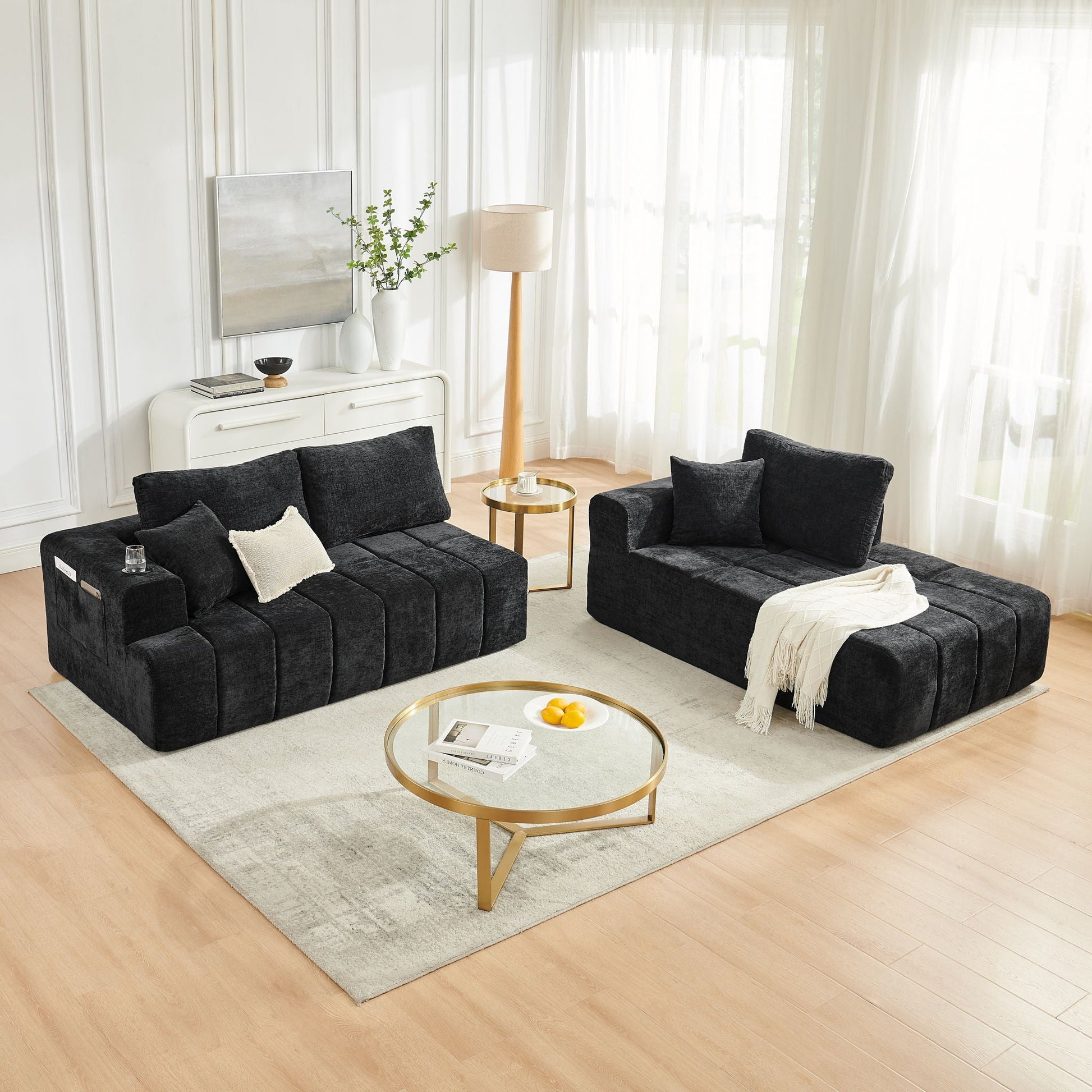 L - Shaped Sectional Sofa With Cup Holders & Side Pockets Home Essentials