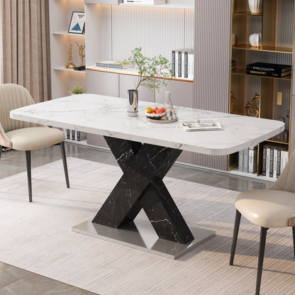 Rectangle Dining Table With Stretchable Top, X Shape Mdf Legs With Steel Base - White / Black Home Essentials