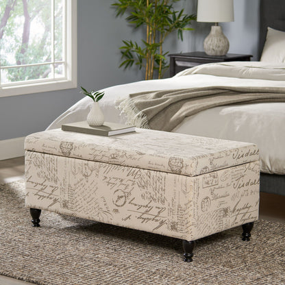 Parisian Upholstered Fabric Storage Ottoman - Beige / Reclaimed Natural Noble House