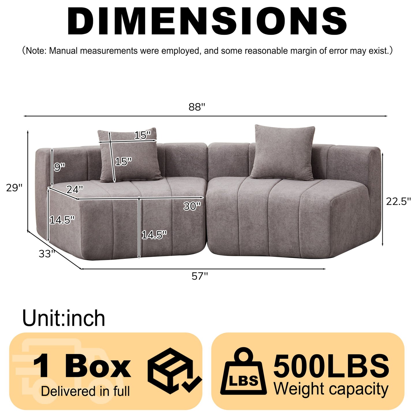 Curved Sectional Sofa With 2 Pillows For Living Room - Gray Home Essentials