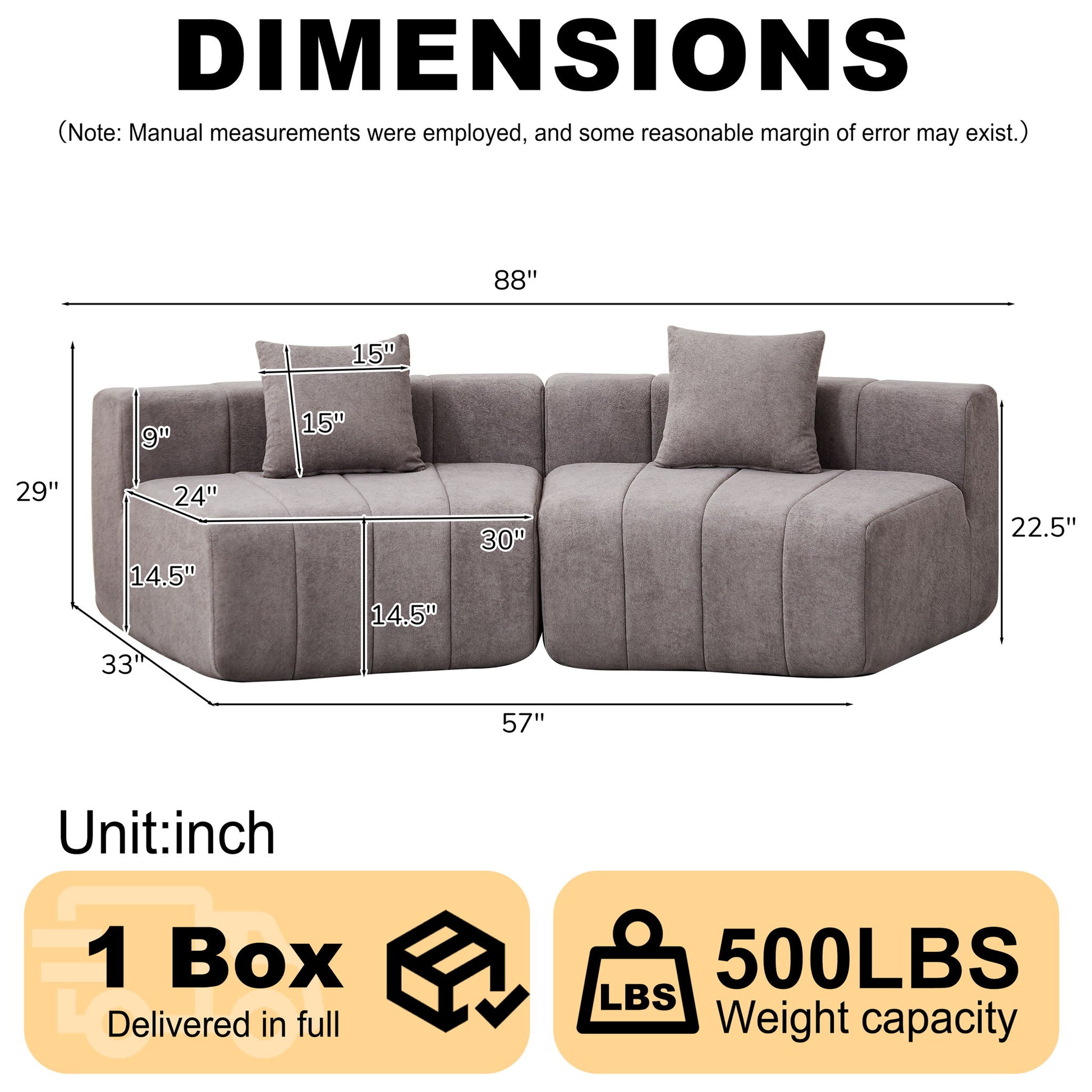 Curved Sectional Sofa With 2 Pillows For Living Room - Gray Home Essentials
