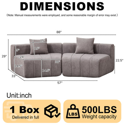 Curved Sectional Sofa With 2 Pillows For Living Room - Gray Home Essentials