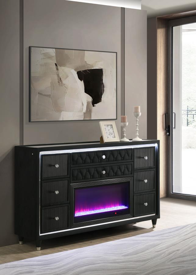 Lorient - 8-Drawer LED Bedroom Flame Box Dresser