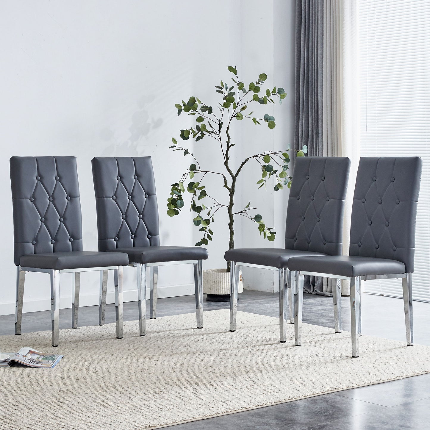 Vintage Style Armless Dining Chairs Set With Grid And Buckle Design Home Essentials