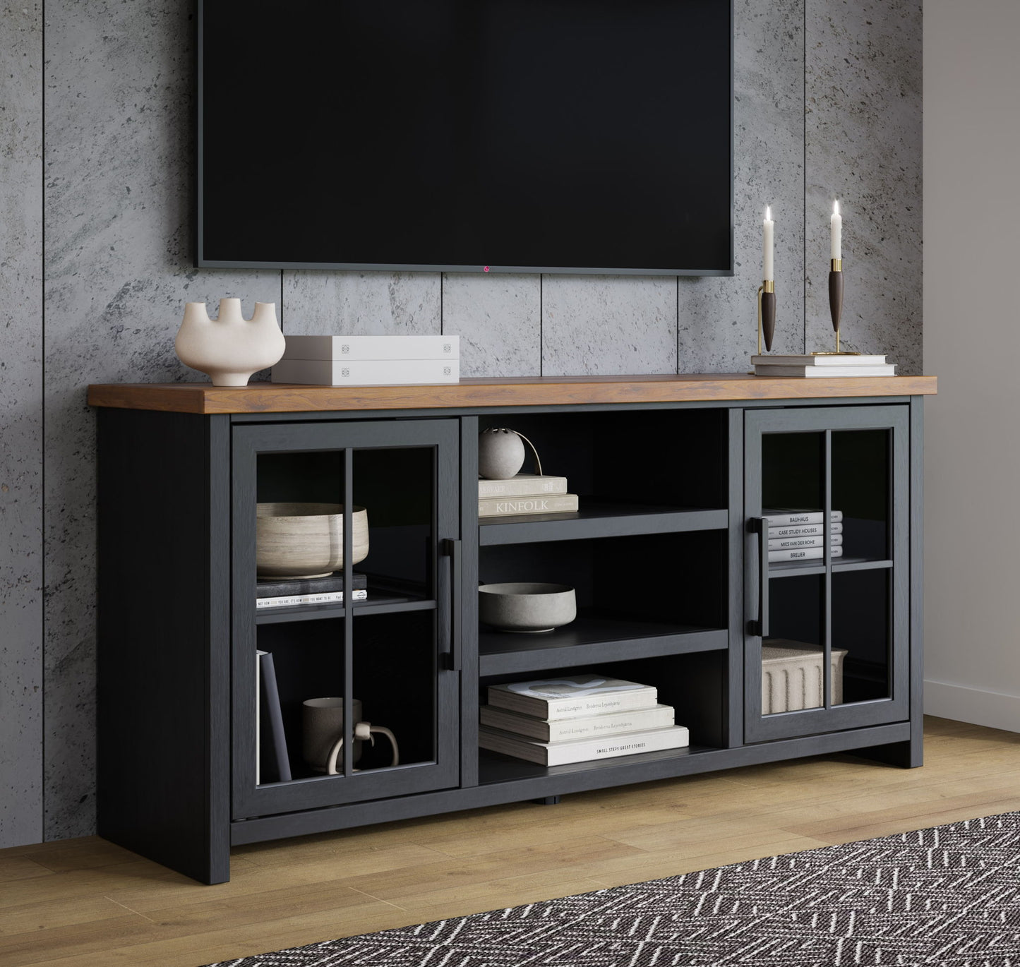 Essex - TV Stand Console For TVs Up To 80" - Black, Whiskey Legends