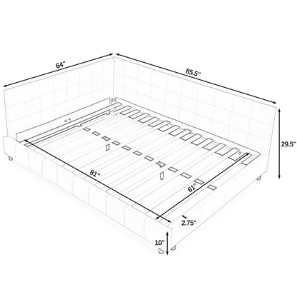 Mid-Century Storage Upholstered Tufted Bed Frame With Backrest And Armrests Home Essentials