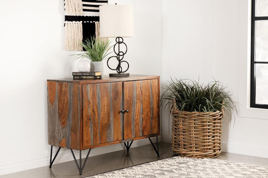 Macon - 2 Door Sheesham Wood Storage Accent Cabinet - Gray CoasterEssence