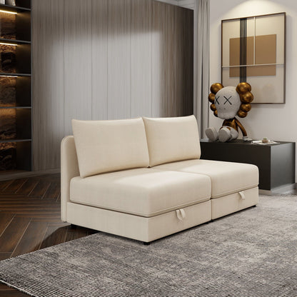 Modular Sectional Sofa With Storage, Convertible 2 Seater Sleeper Sofa - Beige Home Essentials