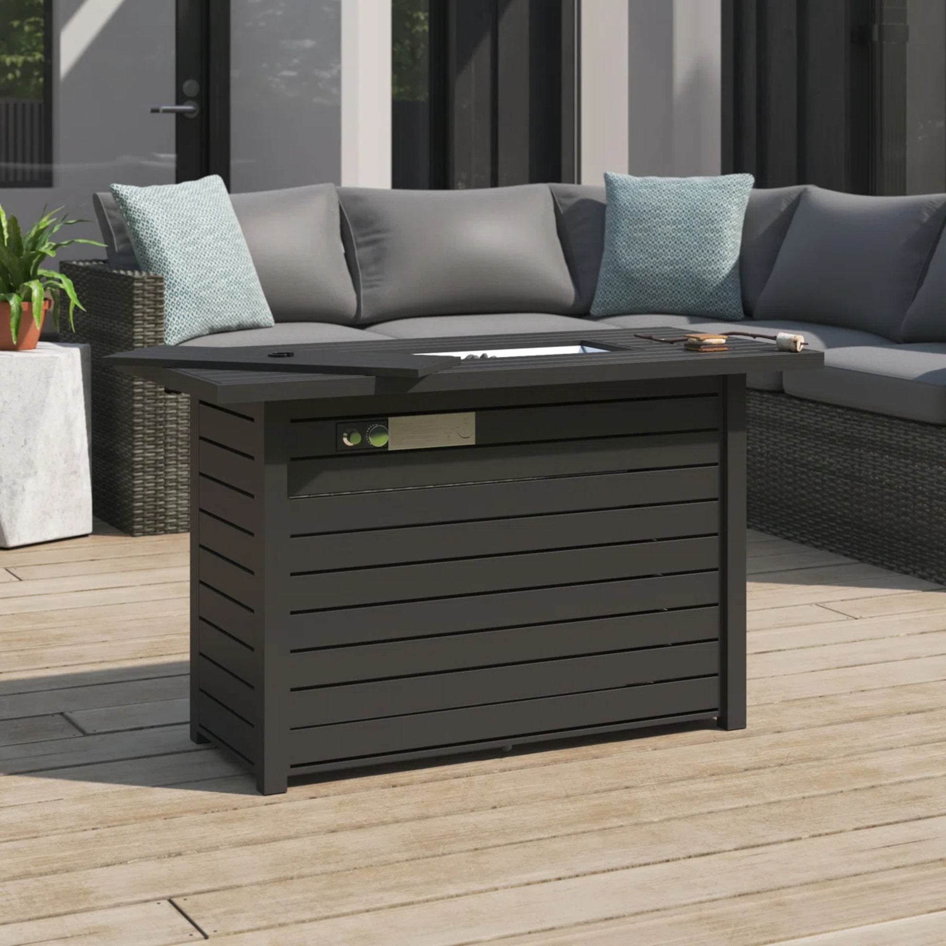 Outdoor Fire Pit Table With Lid Durable Construction - Black LSI Patio Furniture