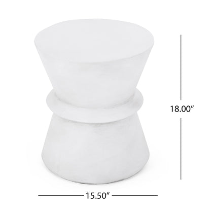 Outdoor Lightweight Concrete End Table With Hourglass Structure - Antique White Noble House