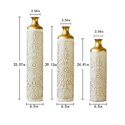 3 Piece Home Decoration Large Glazed Floor Vase Decoration Home Droplet Shaped - Gold / White Daily Nest