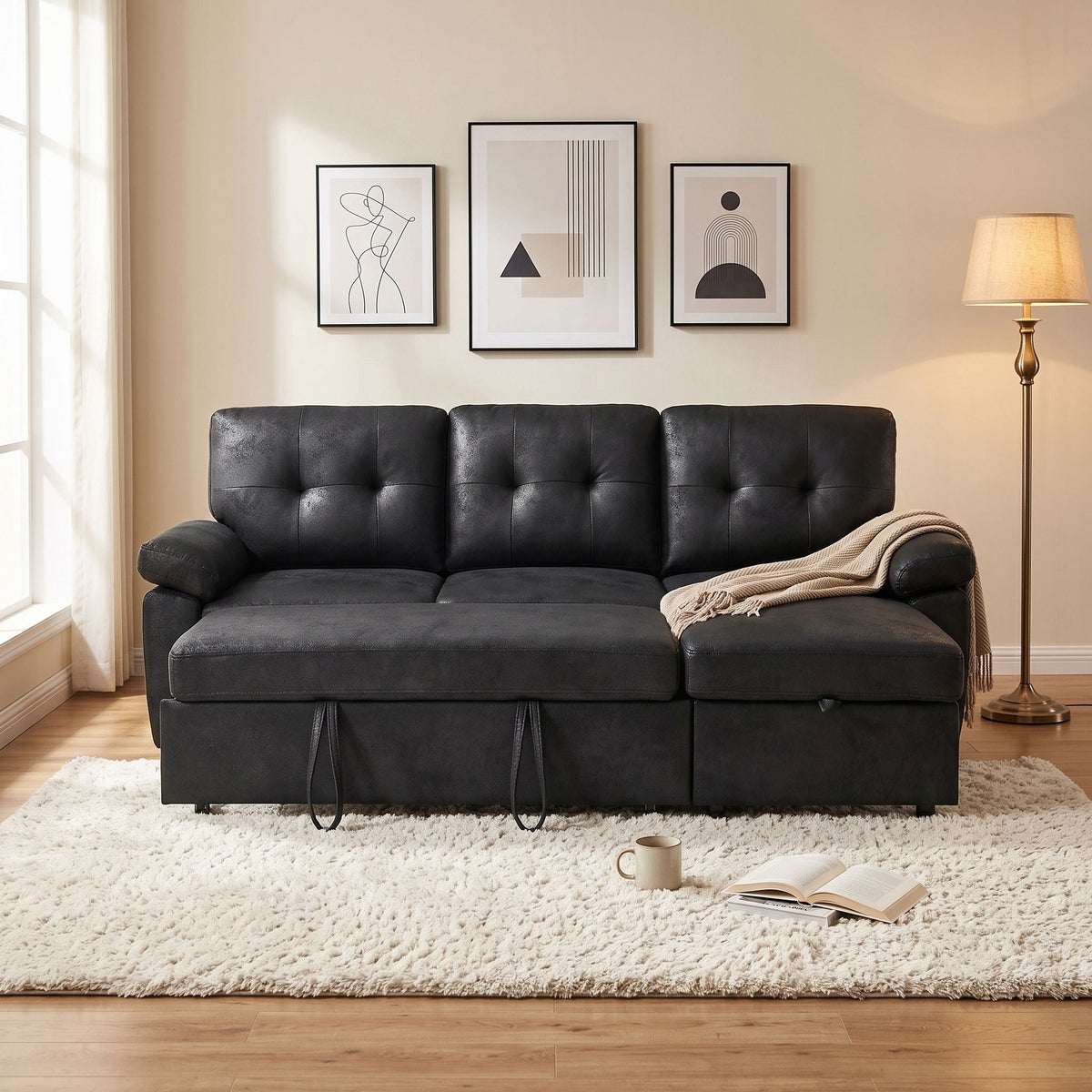 Convertible L - Sectional Sofa Bed With Storage Chaise And Padded Armrests Home Essentials