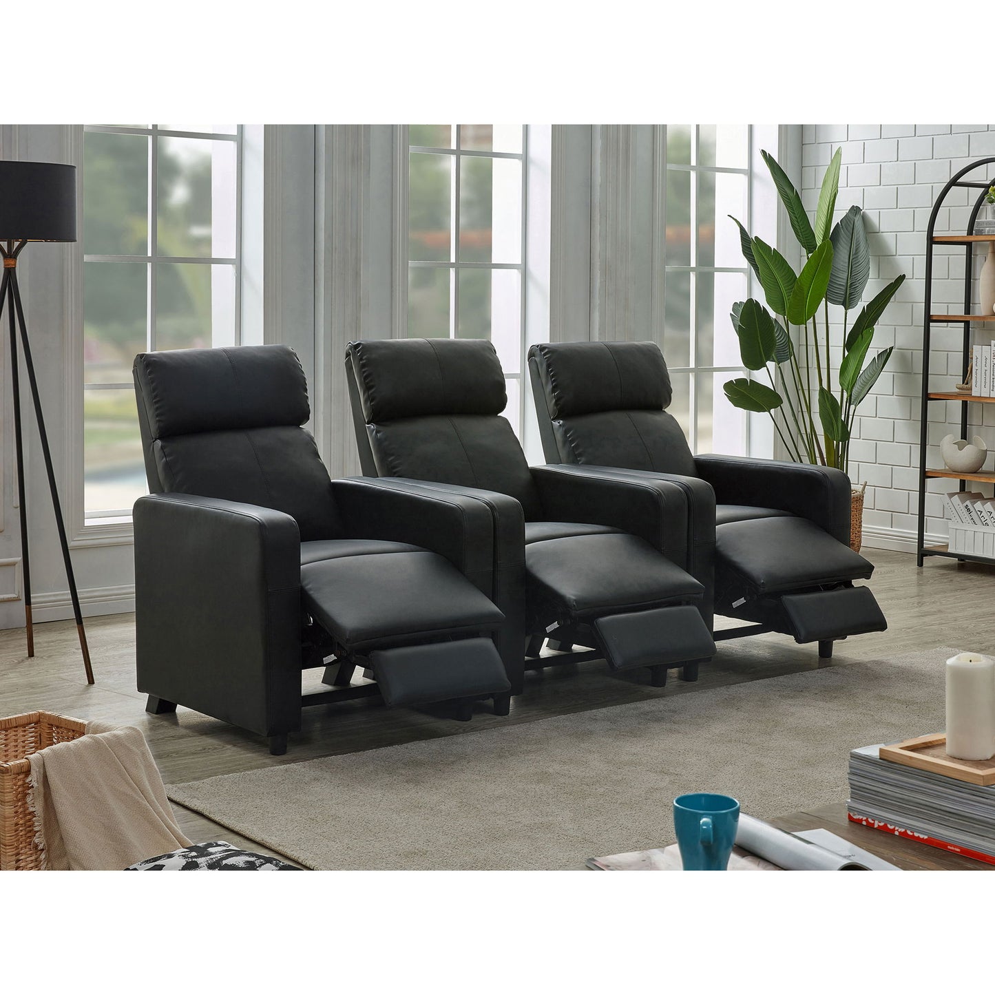 Warren - 3 Seater Reclining Home Theater - Black Furniture Max