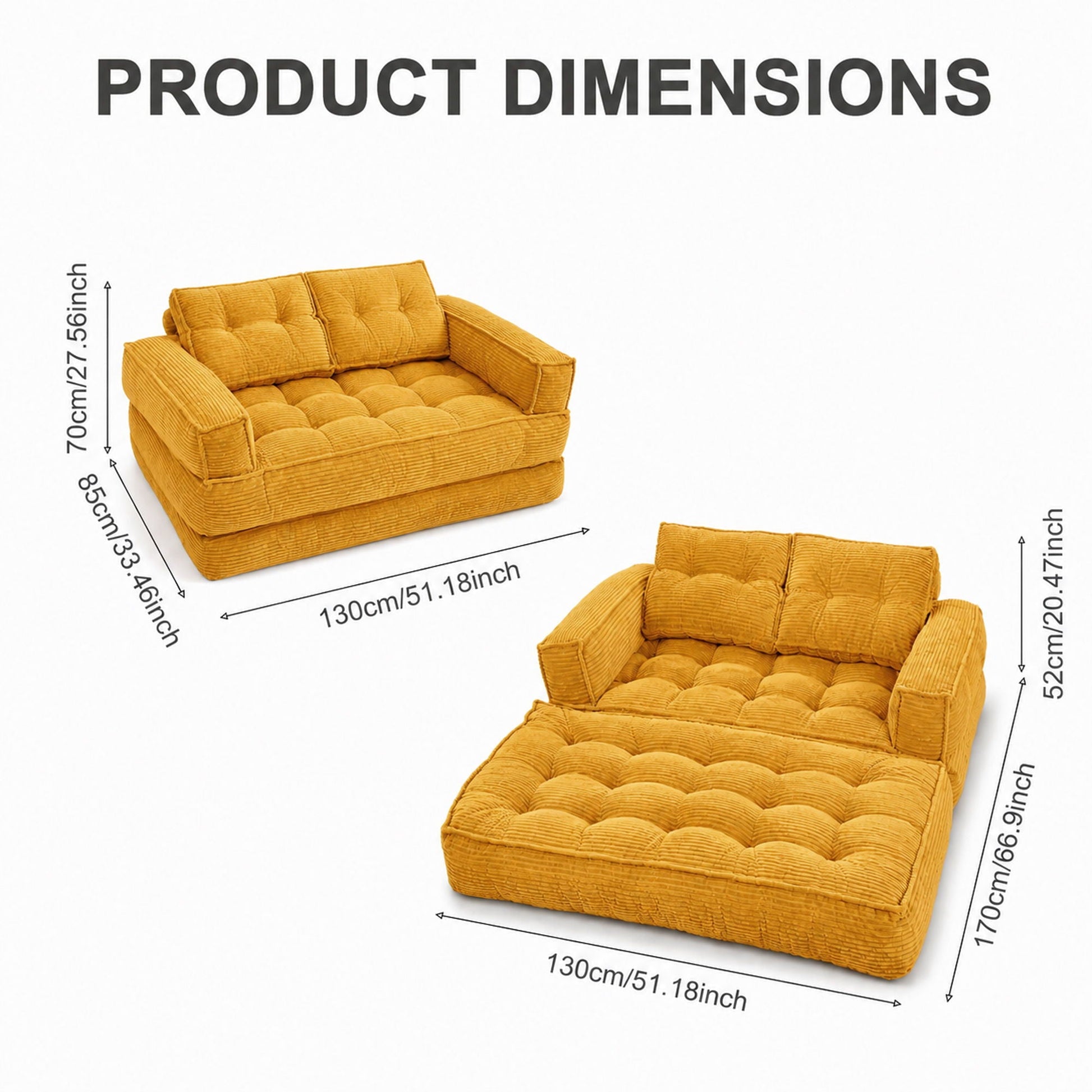 2 Seater Modular Corduroy Sofa With Chaise Lounge For Living Room Home Essentials