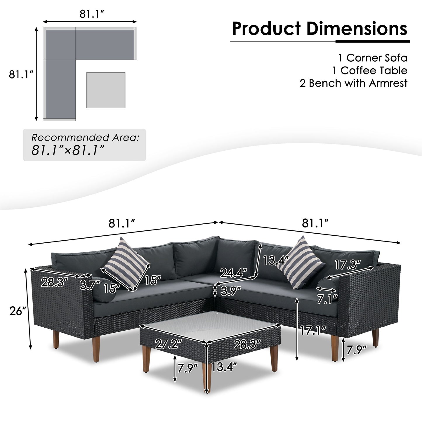 4 Pieces Outdoor Wicker L-Shape Sofa Set Hearth and Haven