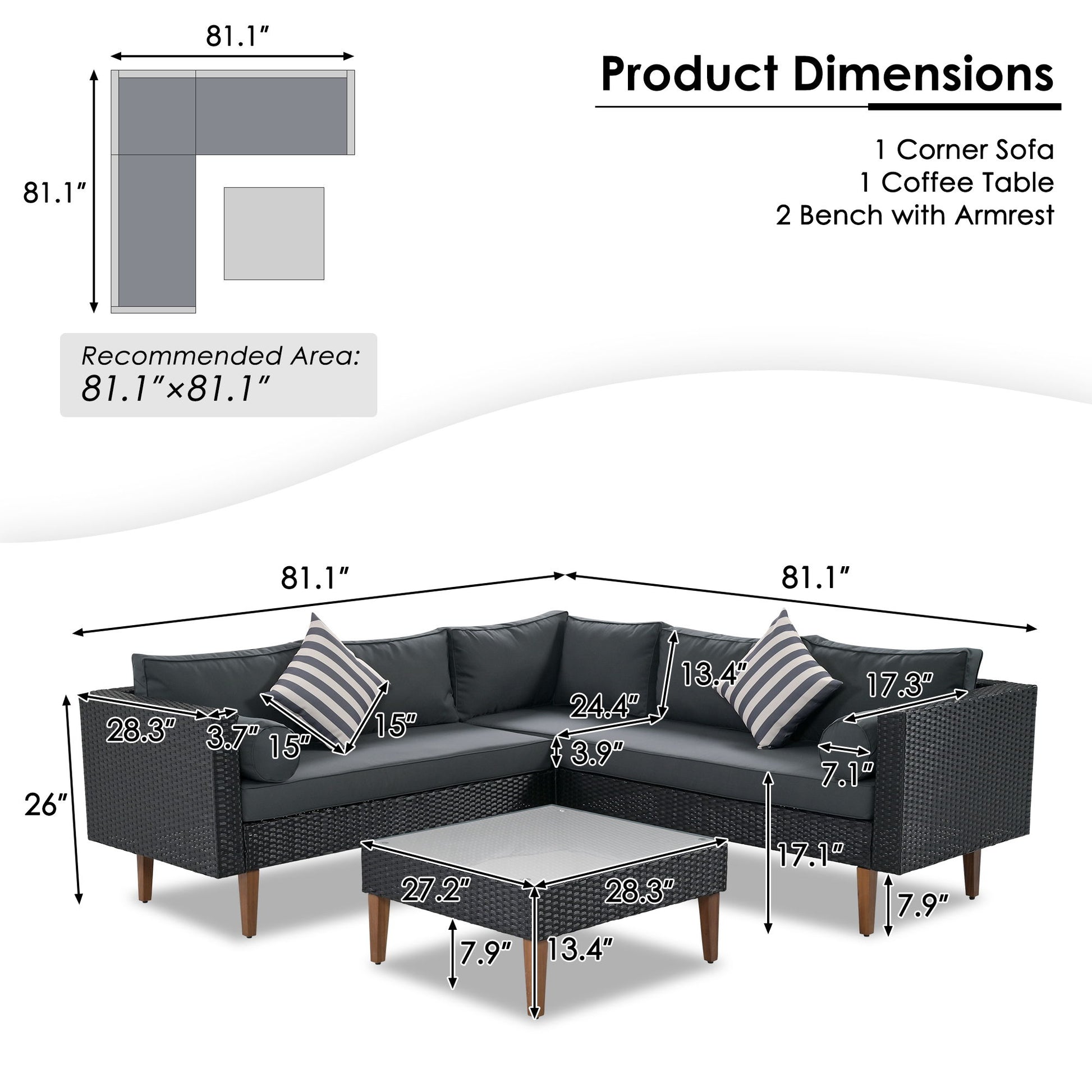 4 Pieces Outdoor Wicker L-Shape Sofa Set Hearth and Haven