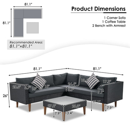 4 Pieces Outdoor Wicker L-Shape Sofa Set Hearth and Haven