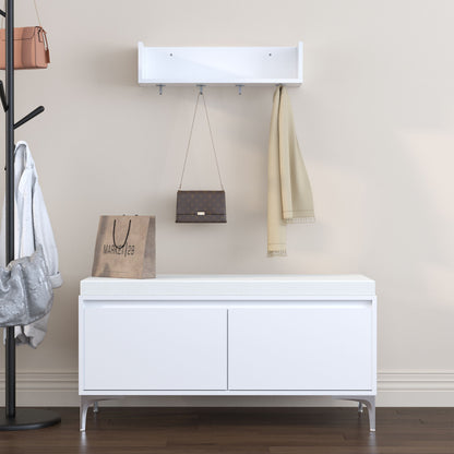 Wall Mounted Entryway Shelf With Hooks And Storage Bench Set - Off White Home Essentials