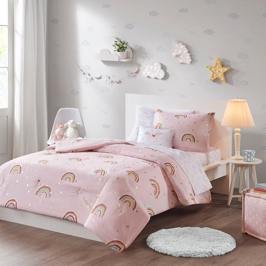 Alicia - Printed Stars Complete Bed And Sheet Set - Pink