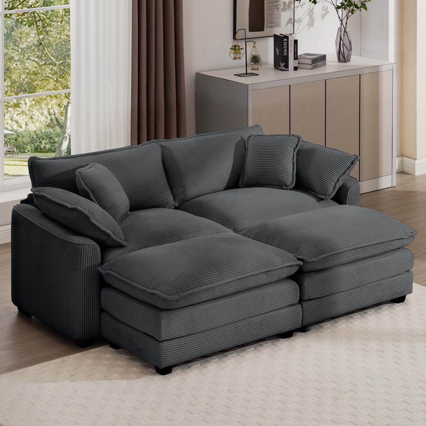 Modern Oversized Modular Cushion Sofa With Ottoman, Low Back, Deep Seating Sofa Set Home Essentials