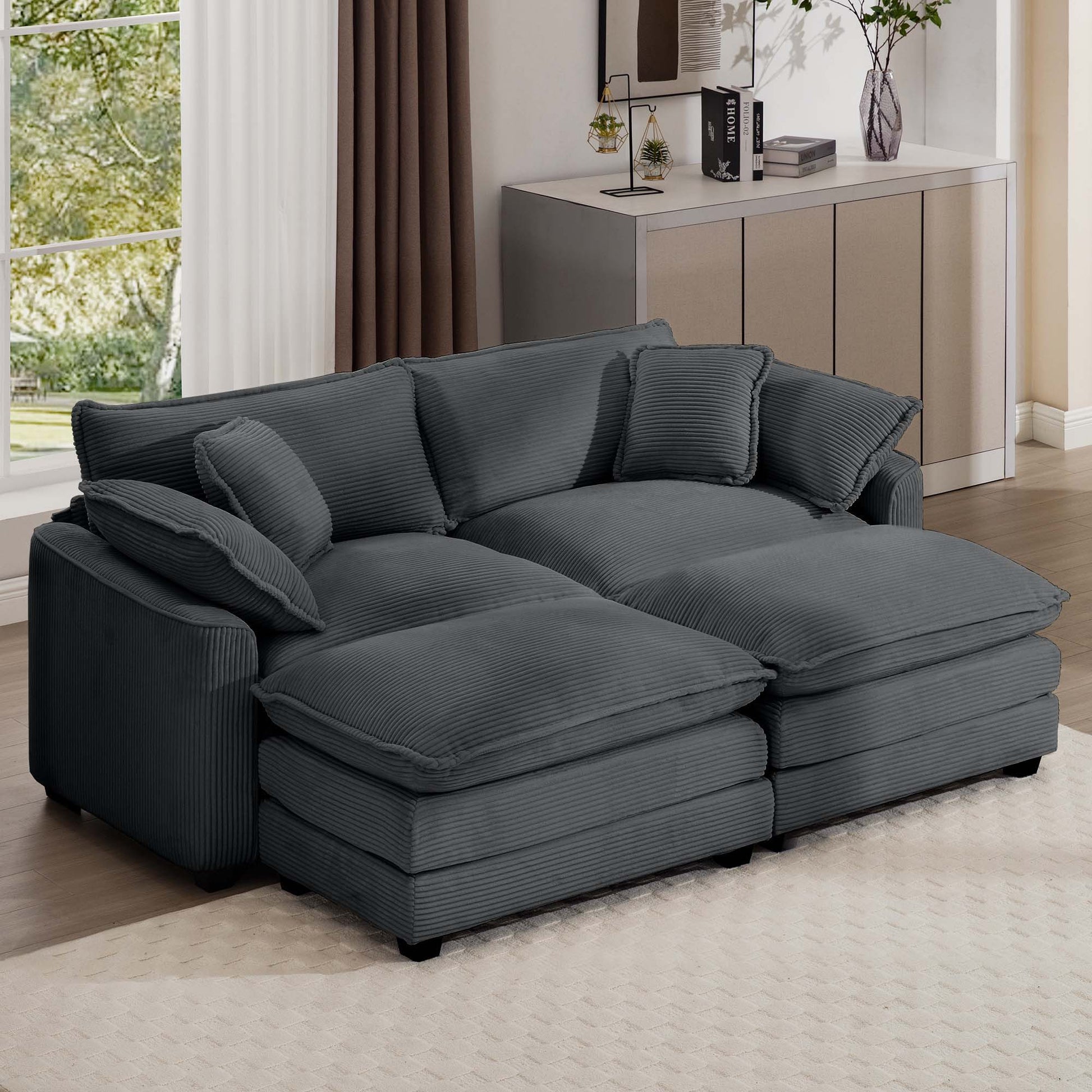 Modern Oversized Modular Cushion Sofa With Ottoman, Low Back, Deep Seating Sofa Set Home Essentials