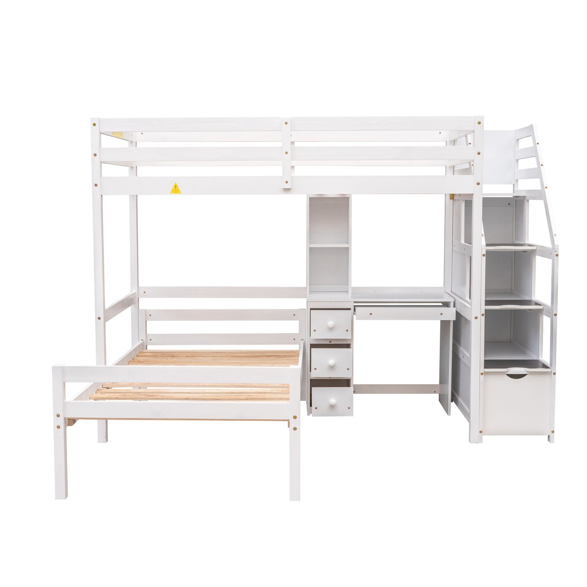 Loft Bed With Stand Alone Bed, Storage Staircase, Desk, Shelves, And Drawers Hearth and Haven