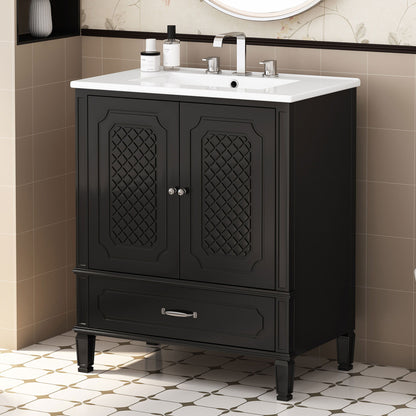 Vintage Style Bathroom Vanity With Sink, Multi Functional Storage, Soft-Closing Door Noble House