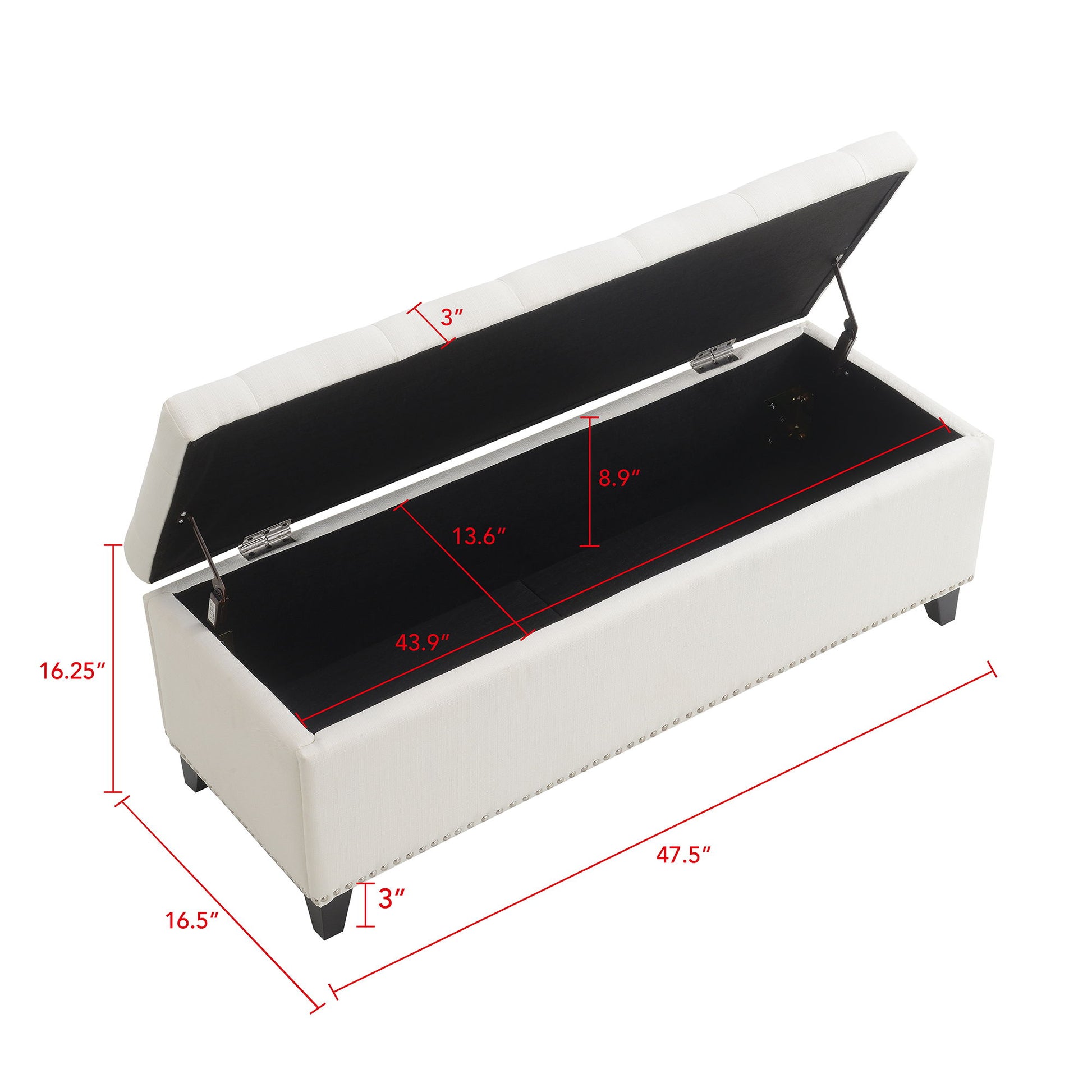 Button-Tufted Storage Ottoman With Safety Close Hinge Home Essentials
