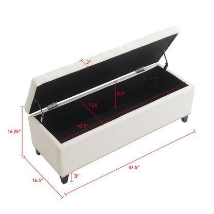 Button-Tufted Storage Ottoman With Safety Close Hinge Home Essentials