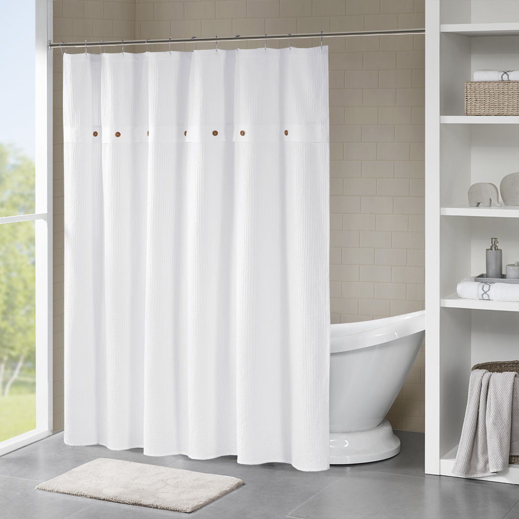 Finley - Waffle Weave Textured Shower Curtain - White