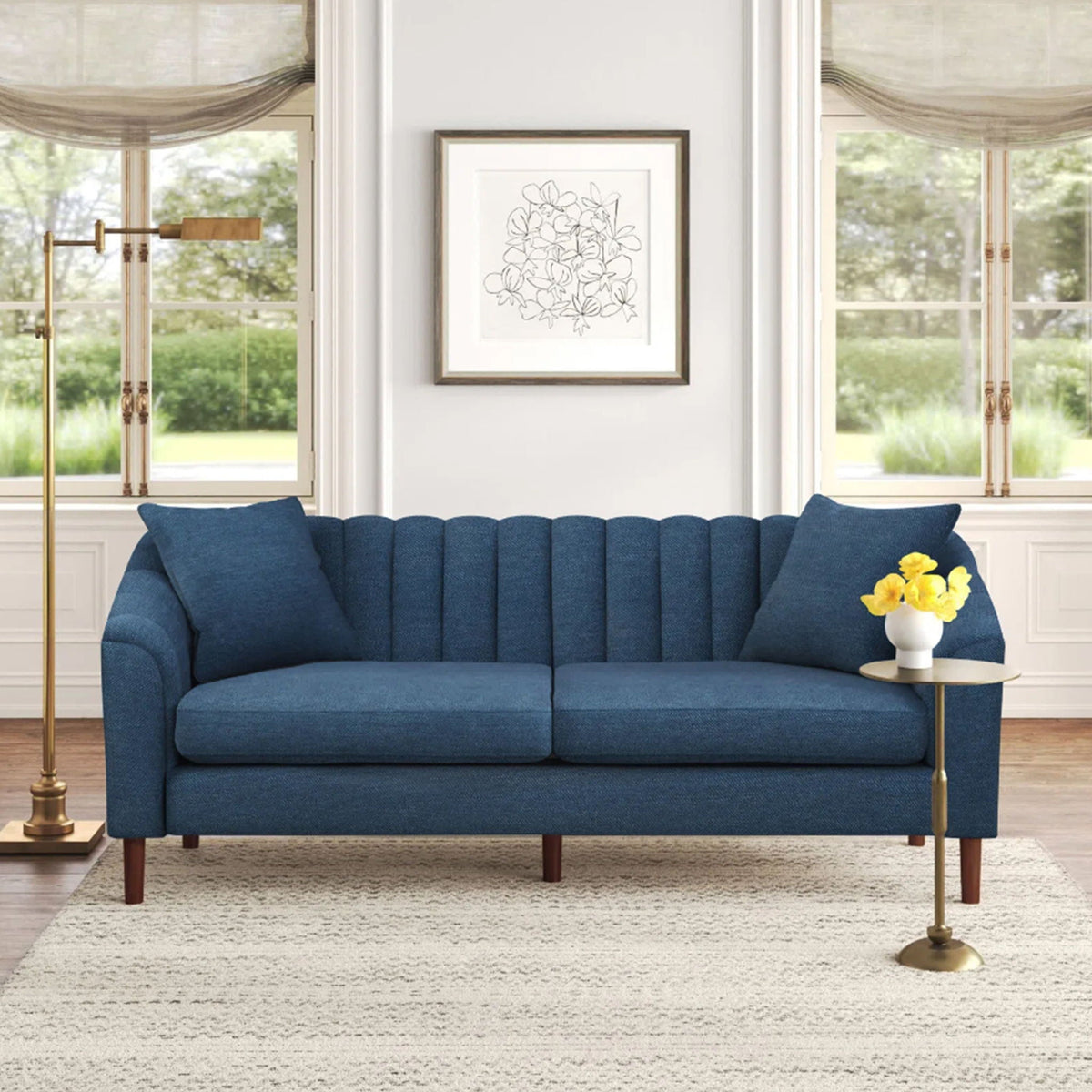 Contemporary 3 Seater Sofa With Button Tufted Design - Navy Blue Noble House