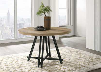 Tate - Round Dining Table With Metal Base - Oak Finish Lilola Home