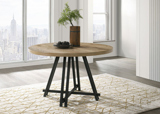 Tate - Round Dining Table With Metal Base - Oak Finish Lilola Home