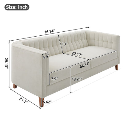 Modern 3 Seater Sofa, Upholstered Couch With Curved Armrests Noble House