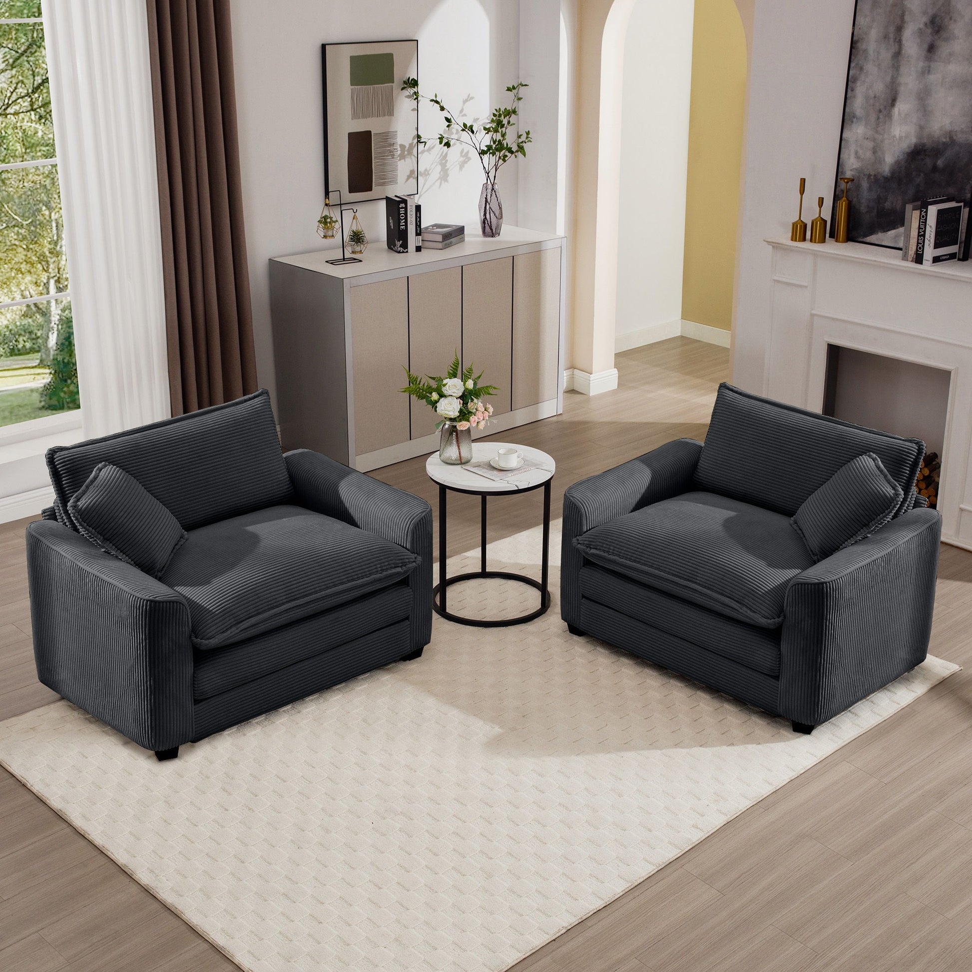 Modern Classic Fabric Single Chair Deep Seat Sofa With Pillow Home Essentials