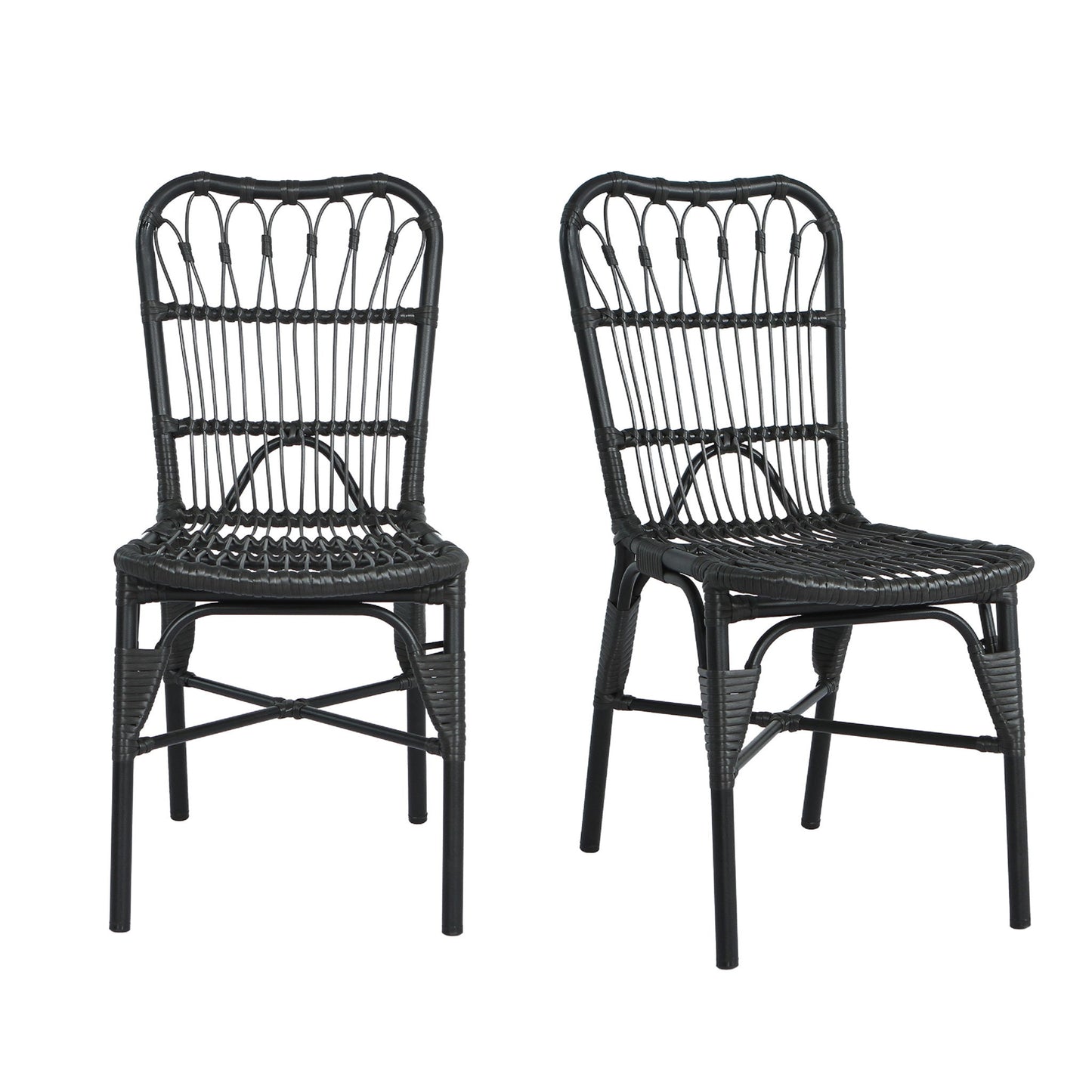 Outdoor Wicker Patio Dining Chairs Set With Durable Frame And Rattan Weave Noble House