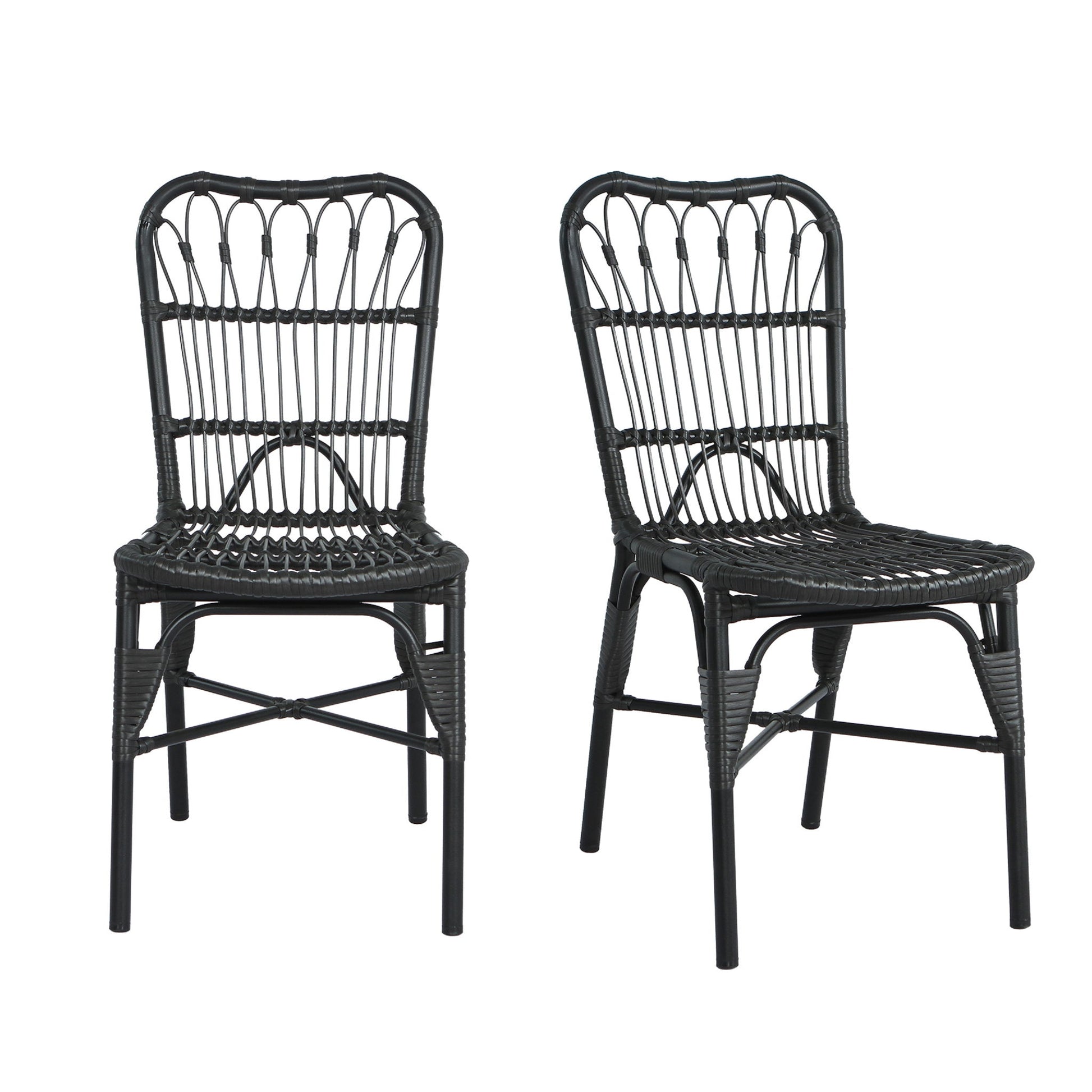 Outdoor Wicker Patio Dining Chairs Set With Durable Frame And Rattan Weave Noble House