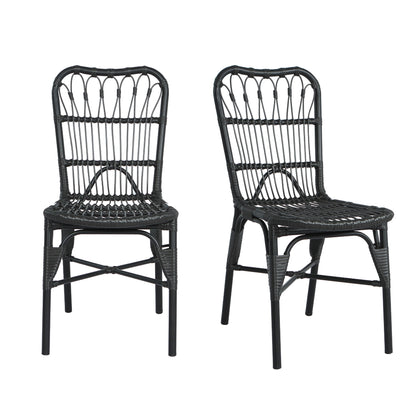 Outdoor Wicker Patio Dining Chairs Set With Durable Frame And Rattan Weave Noble House