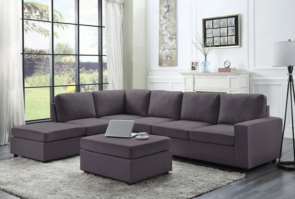 Cassia - 7 Seat Reversible Modular Sectional Sofa With Ottoman Lilola Home