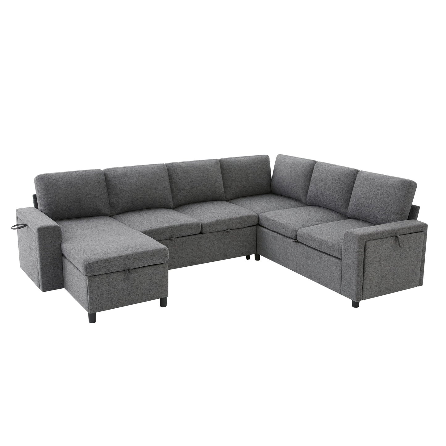 U - Shaped Convertible Sectional Sofa Bed With Storage, USB Charger & Cup Holders Hearth and Haven