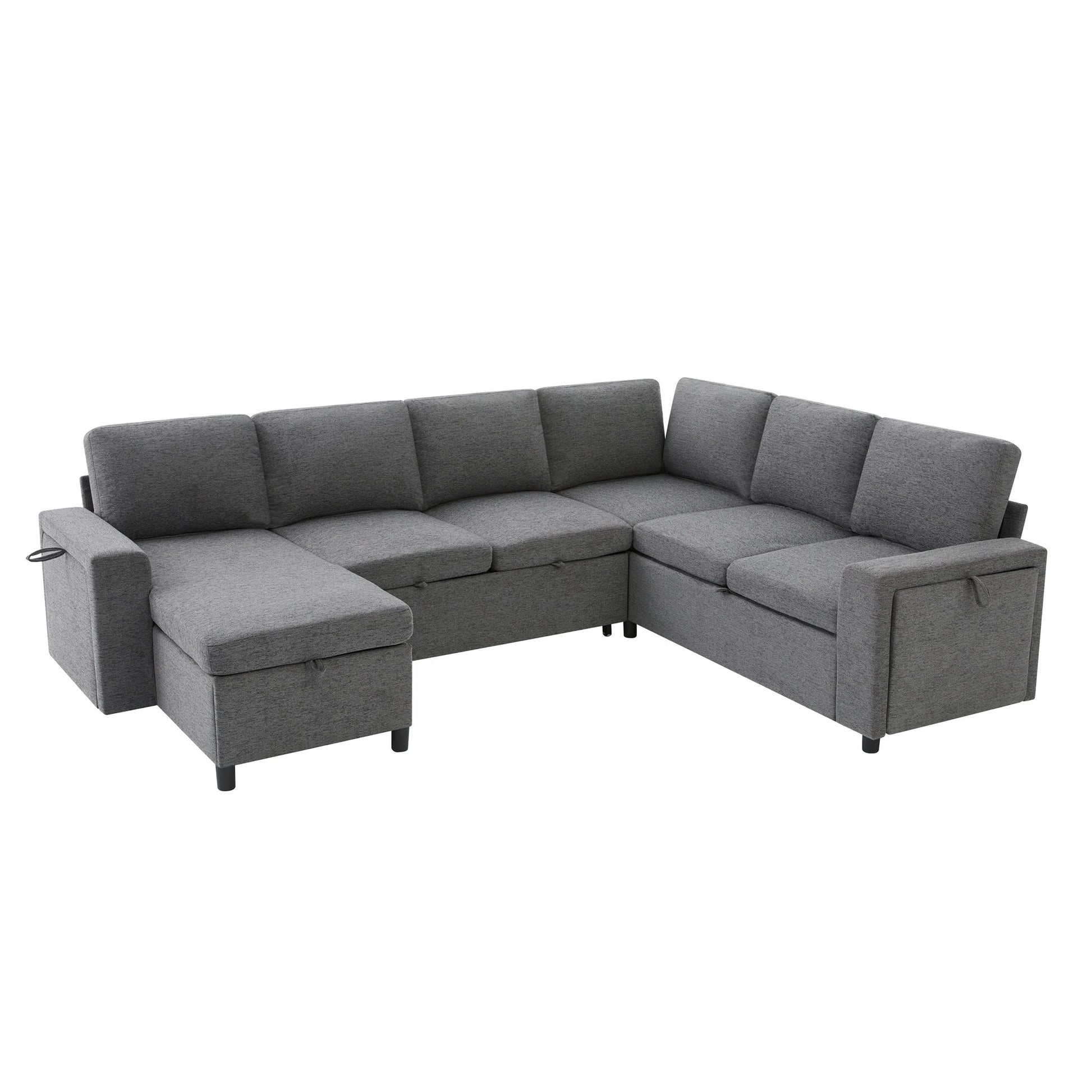 U - Shaped Convertible Sectional Sofa Bed With Storage, USB Charger & Cup Holders Hearth and Haven