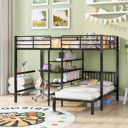 Full Over Twin Bunk Bed With Built In Desk, Shelves And Ladder - Black Hearth and Haven