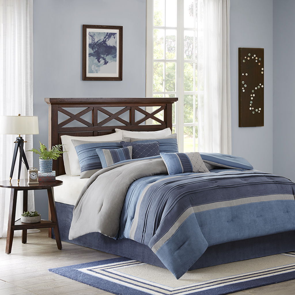 Collins - Queen Piece Comforter (Set of 7) - Navy